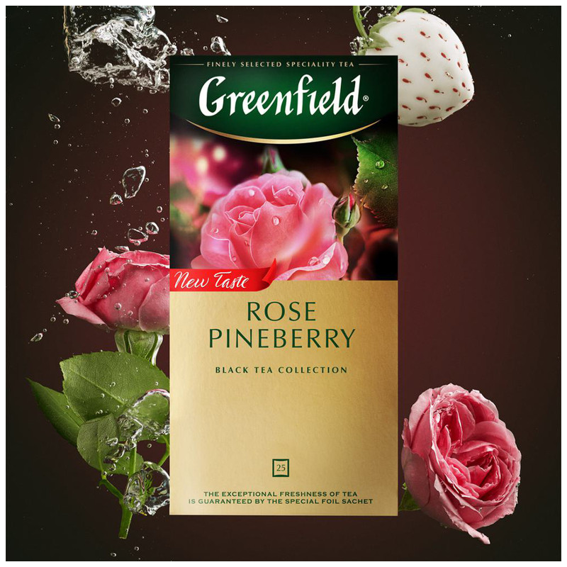 Чай Greenfield Роуз Пайнберри чёрный с ароматом белой клубники и розы, 25х1.5г — фото 4