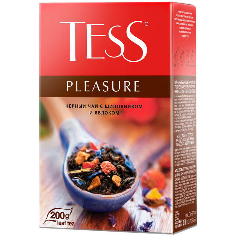 Чай Tess Pleasure чёрный байховый с шиповником и яблоком, 200г — фото 1