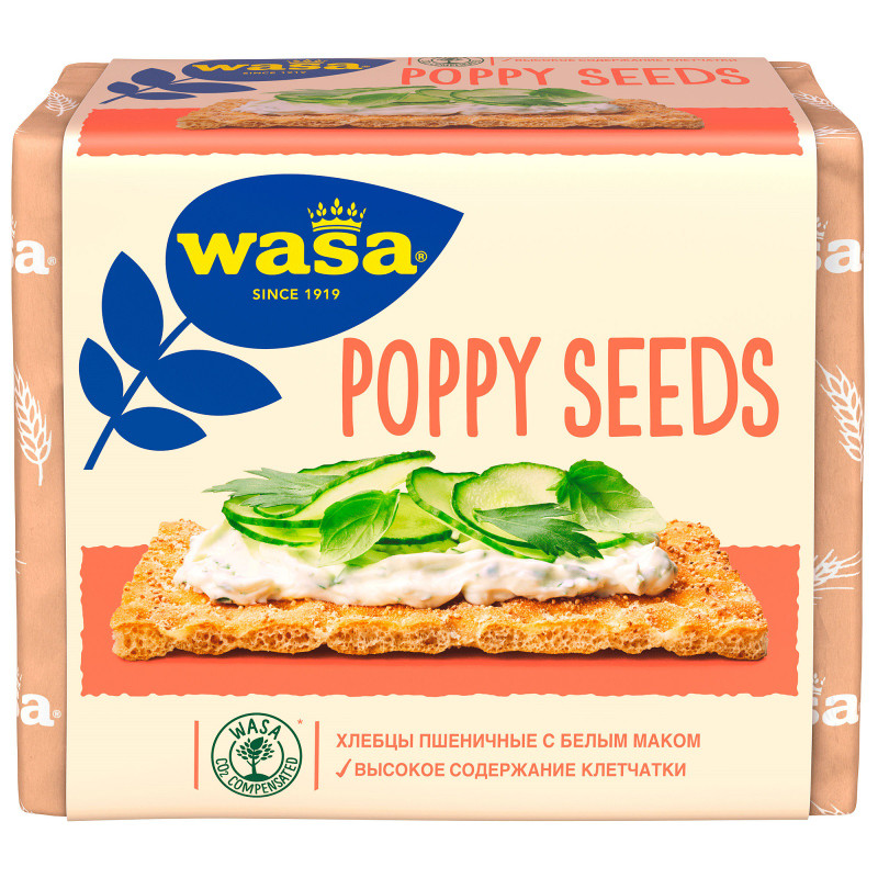 Хлебцы Wasa Poppy Seeds пшеничные с посыпкой из белого мака, 240г