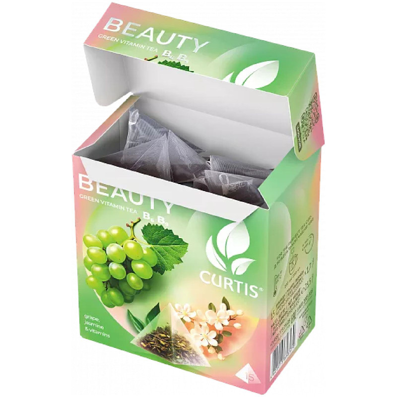 Чай зелёный Curtis Beauty с кусочками винограда и лепестками жасмина листовой, 18х1.7г — фото 1