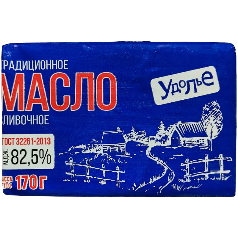Масло Удолье Традиционное сливочное 82.5%, 170г