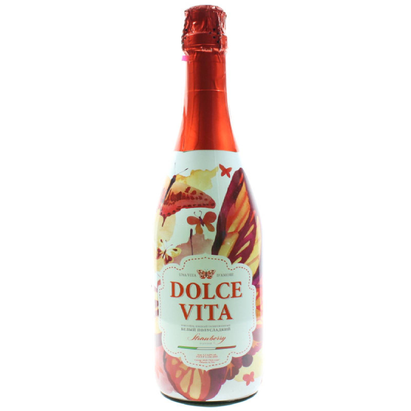Коктейль винный Dolce Vita Клубничный белый полусладкий газированный 5.5-6%, 750мл
