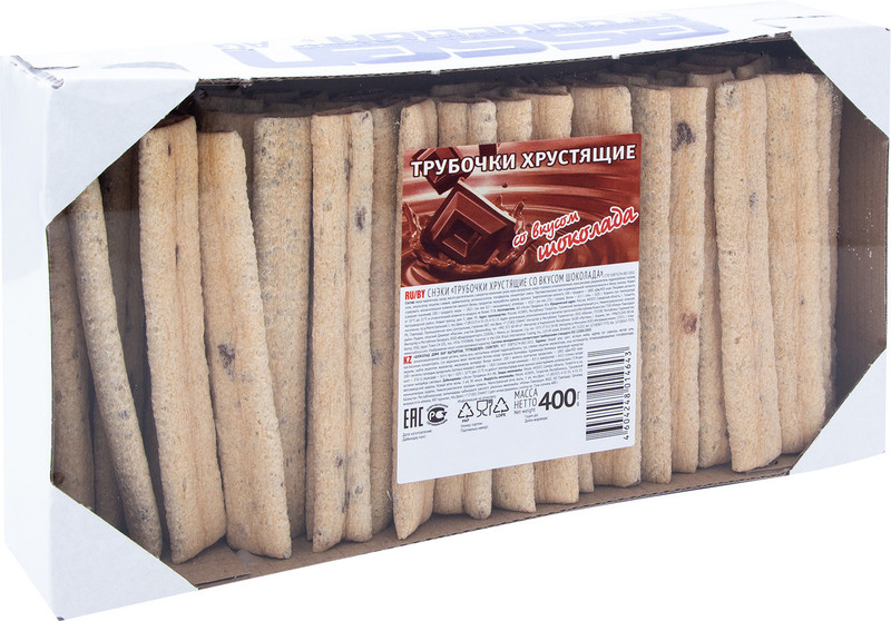 Трубочки Эссен Продакшн со вкусом шоколада хрустящие, 400г — фото 1