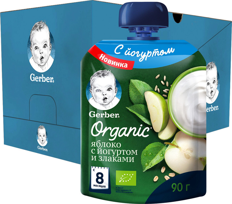 Пюре Gerber Organic яблоко с йогуртом и злаками с 8 месяцев, 90г — фото 2