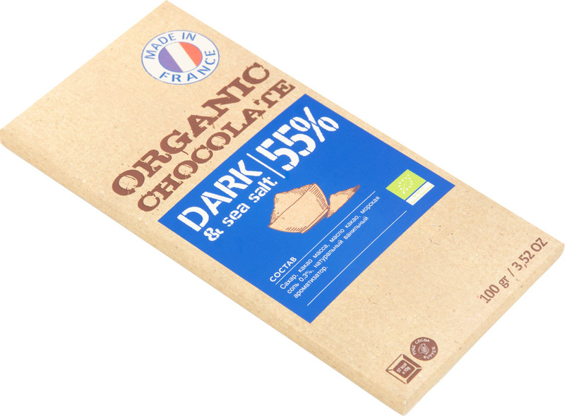 Шоколад горький Organic Chocolate с морской солью 55%, 100г — фото 1