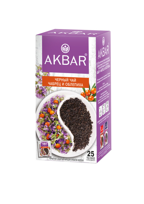 Чай Akbar чёрный чабрец-облепиха в пакетиках, 25х1.5г