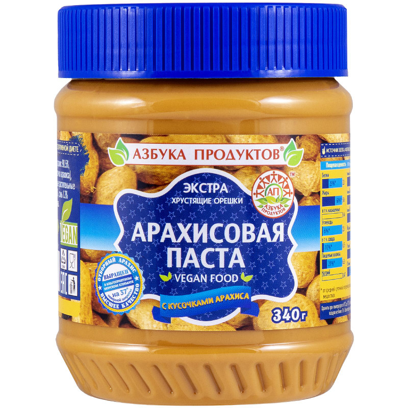 Паста арахисовая Азбука Продуктов Экстра с кусочками, 340г