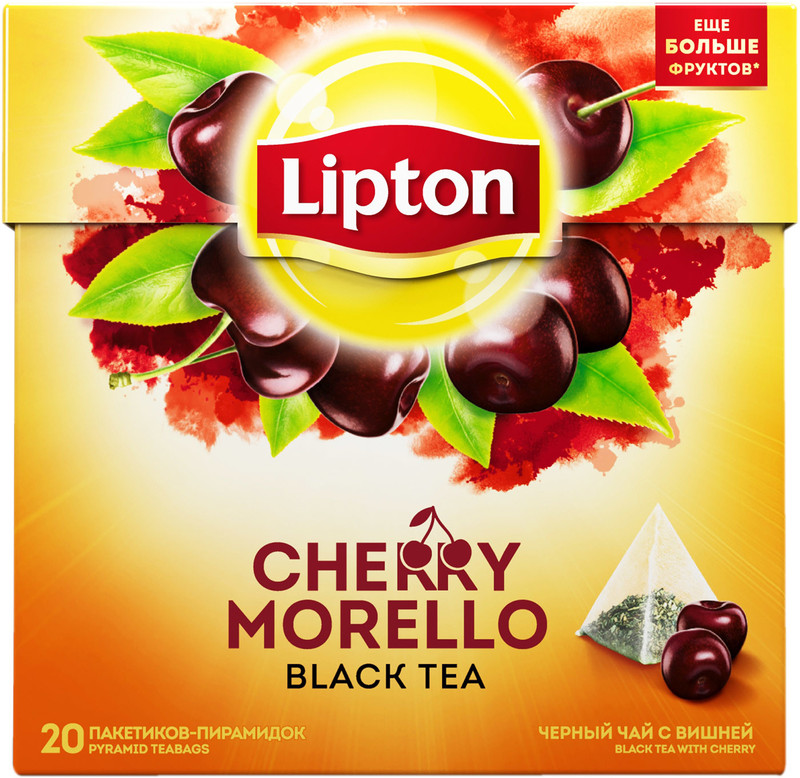 Чай Lipton Cherry Morello чёрный байховый с кусочками вишни в пирамидках, 20х1.47г — фото 2