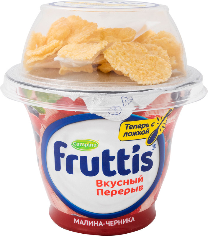Продукт йогуртный Fruttis Вкусный перерыв малина-черника 2.5%, 165+10г — фото 1