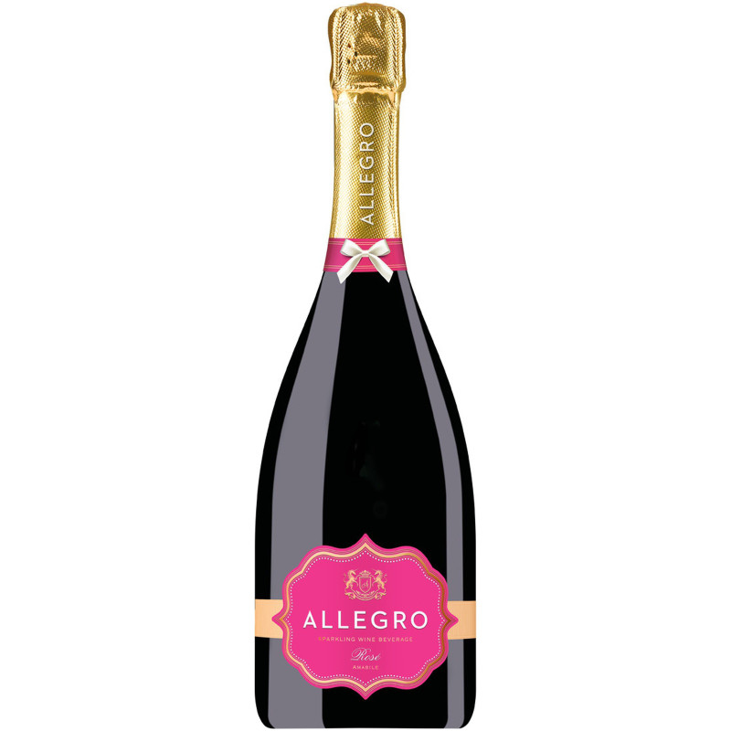 Плодовый алкогольный напиток Allegro Rose газированный розовый полусладкий 7%, 750мл