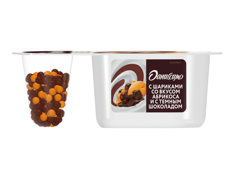Йогурт Даниссимо Фантазия хрустящие злаковые шарики со вкусом абрикоса в белом и тёмном шоколаде 6.9%, 105г