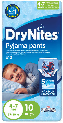 Подгузники-трусики DryNites ночные для мальчиков 4-7лет 17-30кг, 10шт — фото 6