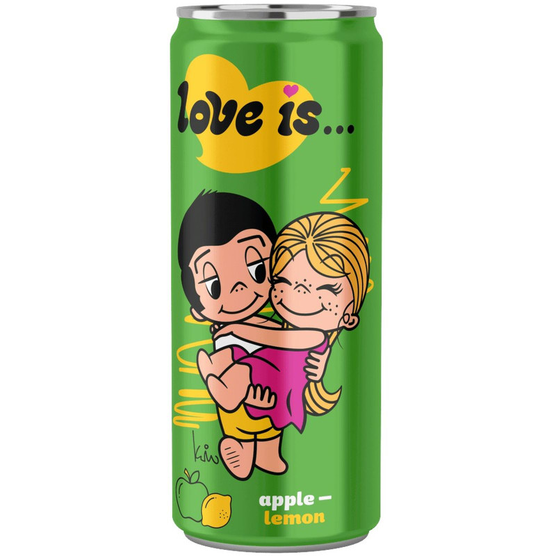 Напиток газированный Love Is со вкусом яблока и лимона пастеризованный  безалкогольный, 330мл