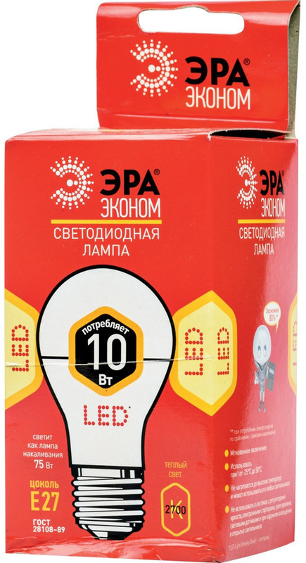 Лампа светодиодная Эра Eco SMD A60 E27 10W 827