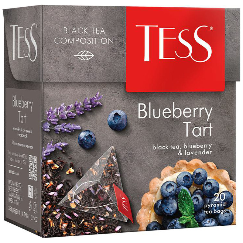 Чай Tess Blueberry Tart чёрный ароматизированный лаванда-яблоко-черника в пирамидках, 20х1.8г — фото 2