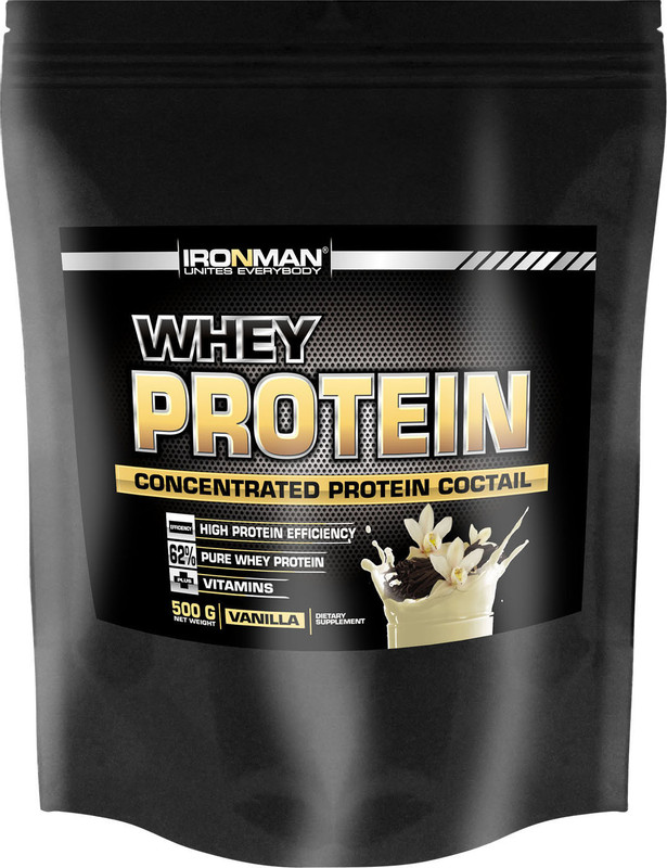 Коктейль протеиновый IronMan Whey Protein со вкусом ванили сывороточный, 500г