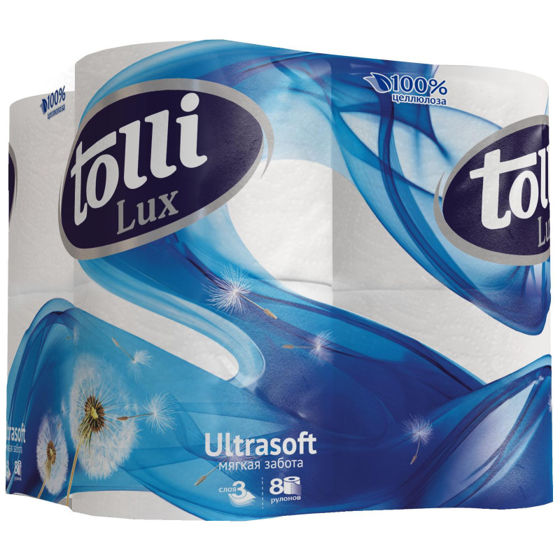 Туалетная бумага Tolli Lux с тиснением 3 слоя, 8шт
