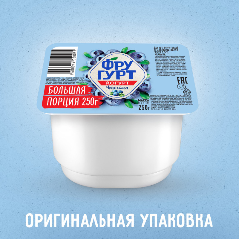 Йогурт Фругурт Черника 2.5%, 250г — фото 1