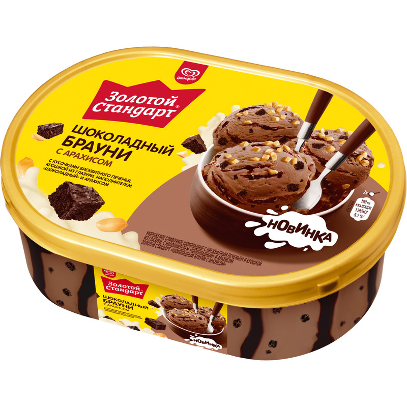 Мороженое Золотой Стандарт Шоколадный Брауни с Арахисом 8%, 445г — фото 3