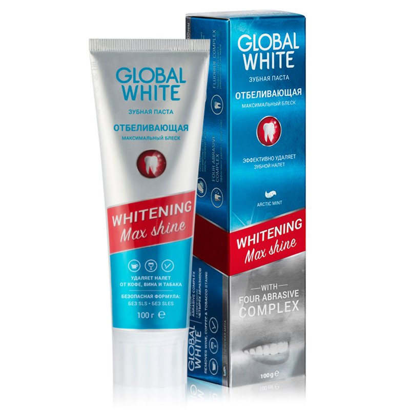Зубная паста Global White Максимальный блеск отбеливающая, 100г