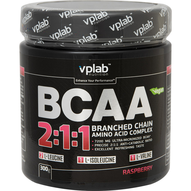 Аминокислоты Vplab BCAA 2:1:1 со вкусом малины БАД к пище порошок, 300г