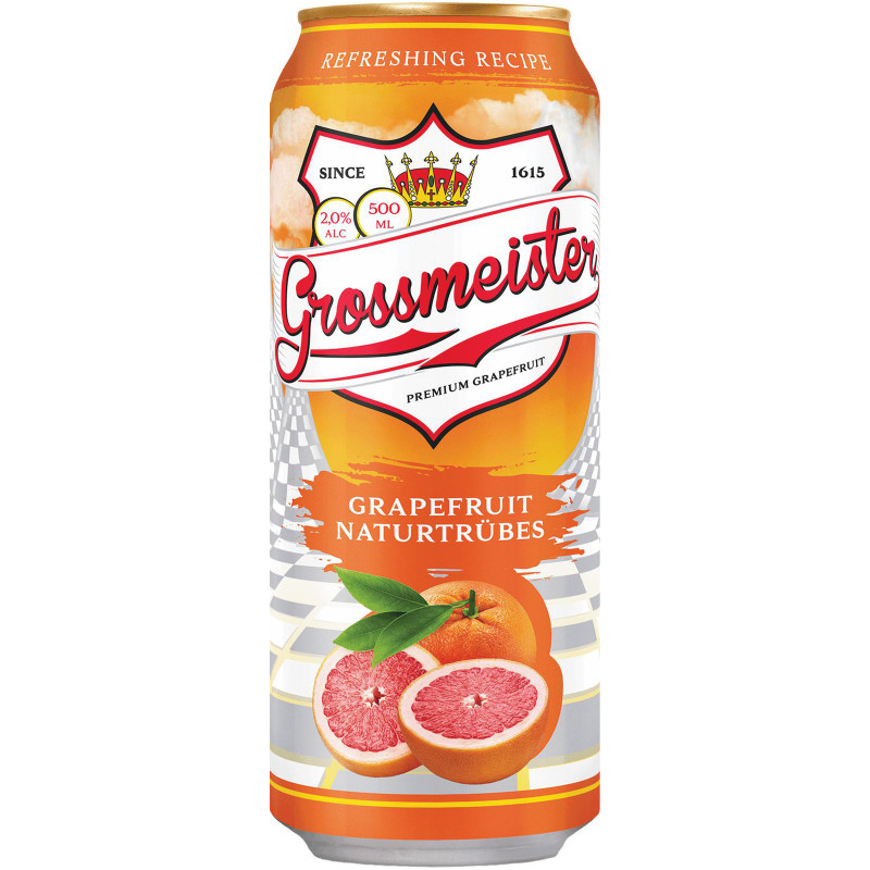 Напиток пивной Grossmeister грейпфрут нефильтрованный неосветленный пастеризованный 2%, 500мл — фото 1