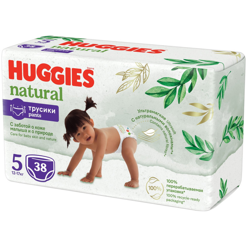 Трусики-подгузники Huggies Natural 5 12-17 кг, 38шт — фото 1