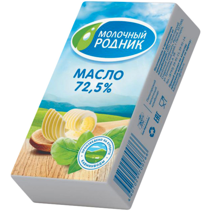 Масло сливочное Молочный Родник Крестьянское 72.5%, 180г