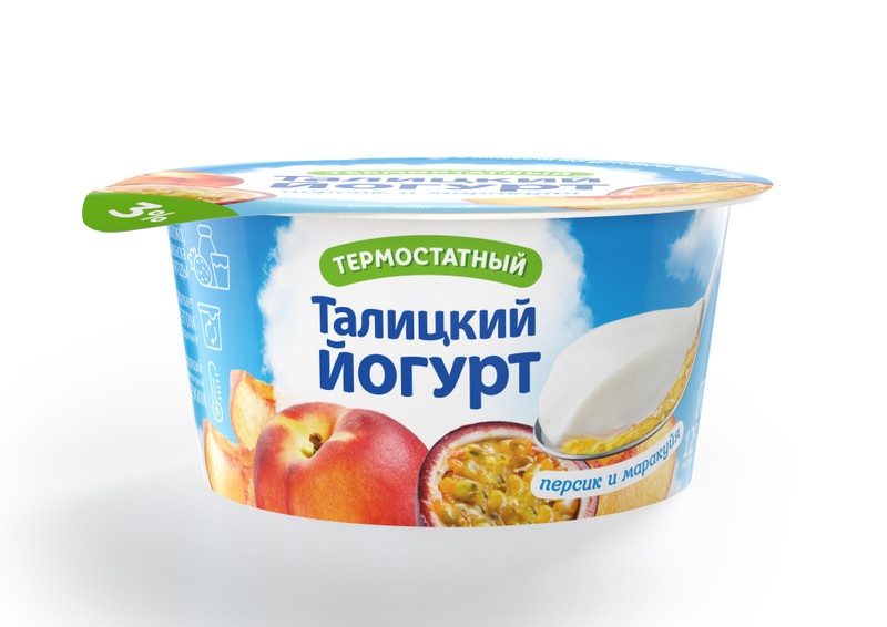 Йогурт Талицкий термостатный персик-маракуйя 3%, 125г