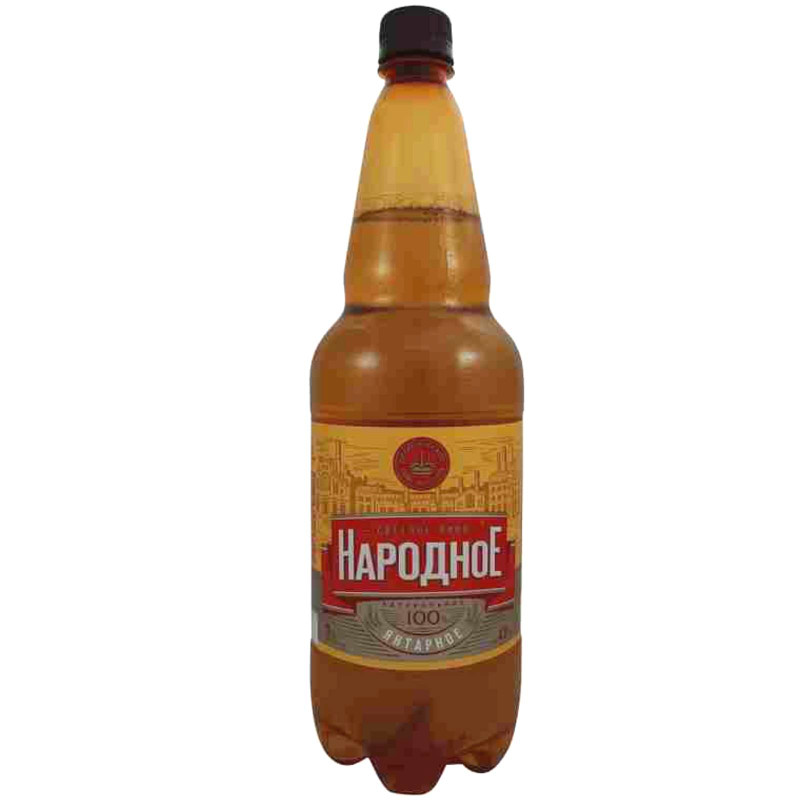 Пиво Очаково Народное Янтарное светлое фильтрованное пастеризованное, 1.35л