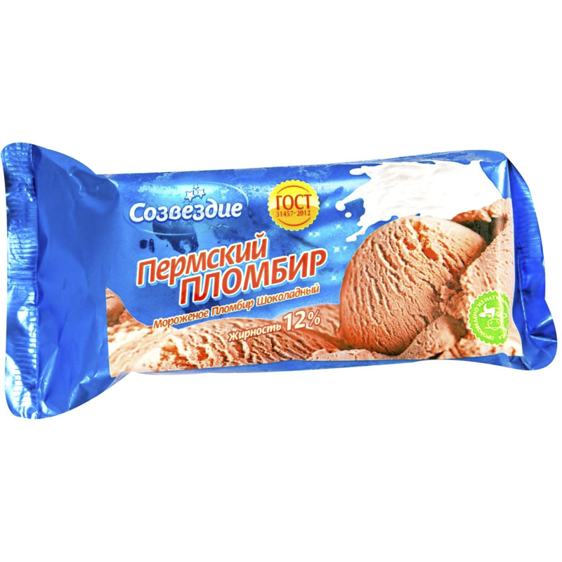 Мороженое Созвездие Пермский пломбир шоколадный 12%, 180г