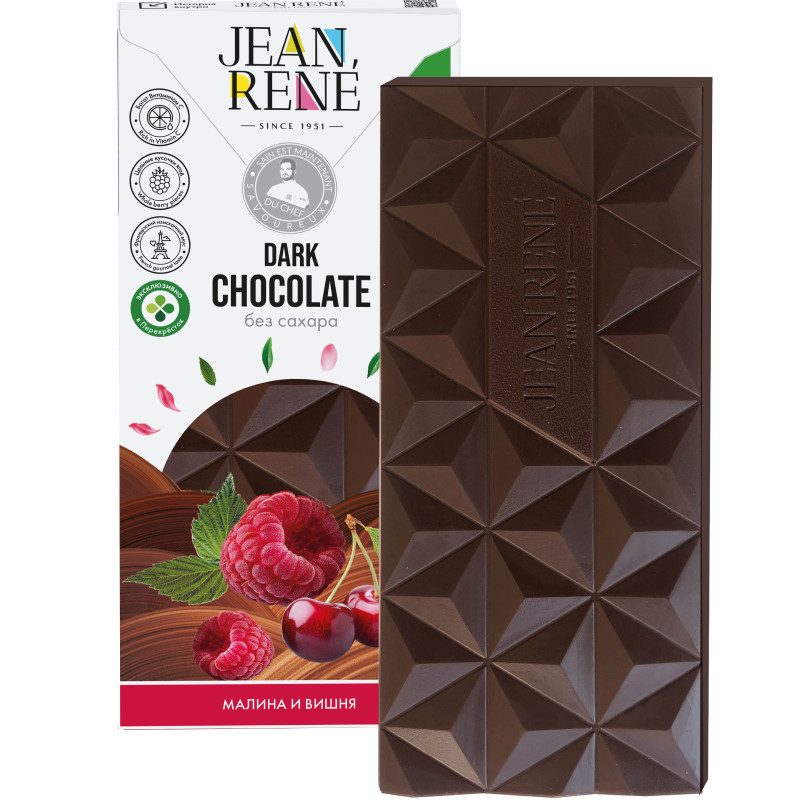 Шоколад тёмный Jean Rene вишня-малина без сахара 68%, 80г — фото 1