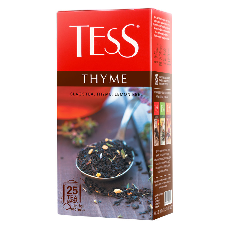 Чай Tess Thyme чёрный с ароматом лимона и чабреца в пакетиках, 25х1.5г — фото 1