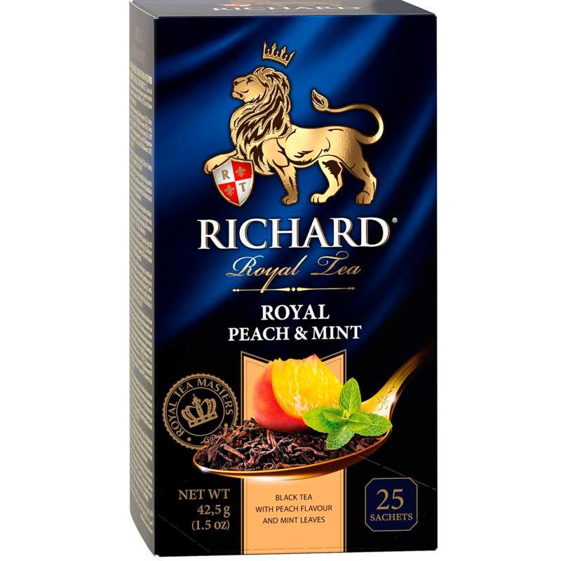 Чай Richard Royal Peach & Mint чёрный с ароматом персика и мяты в пакетиках, 25х1.7г — фото 4