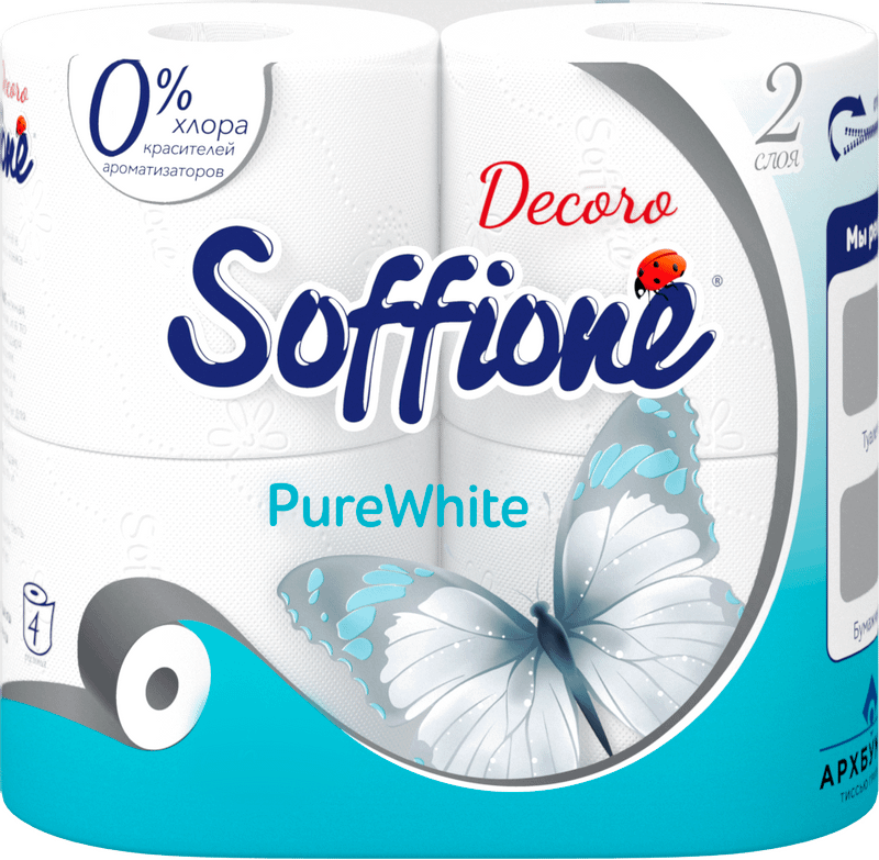 Туалетная бумага Soffione Pure White 2 слоя, 4шт