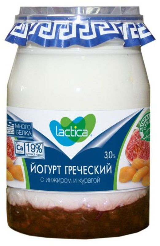 Йогурт греческий Lactica двухслойный с инжиром и курагой 3%, 190г — фото 1