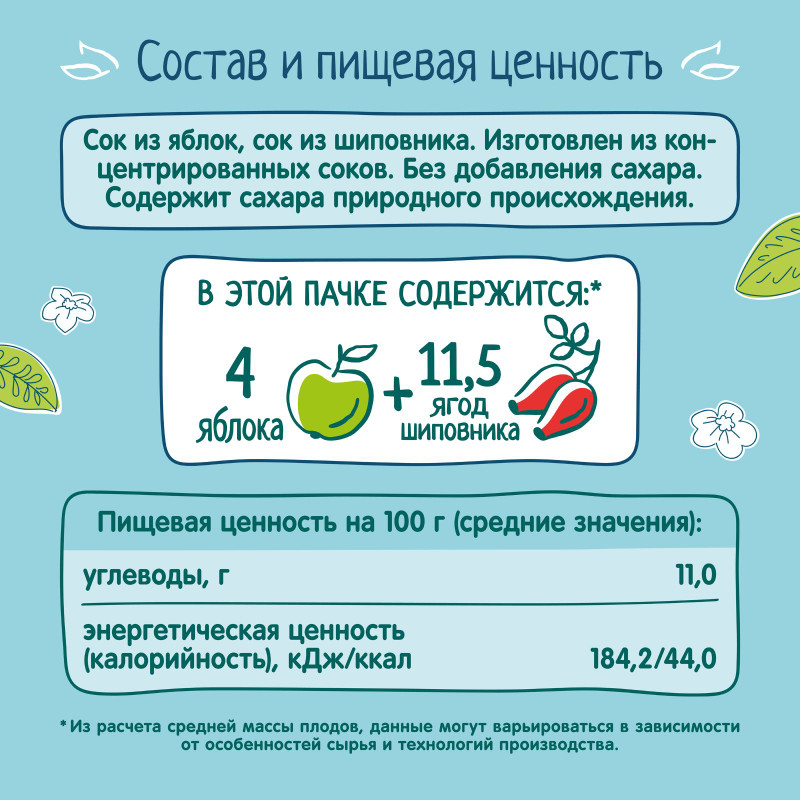 Сок ФрутоНяня яблочно-шиповниковый, 500мл — фото 2