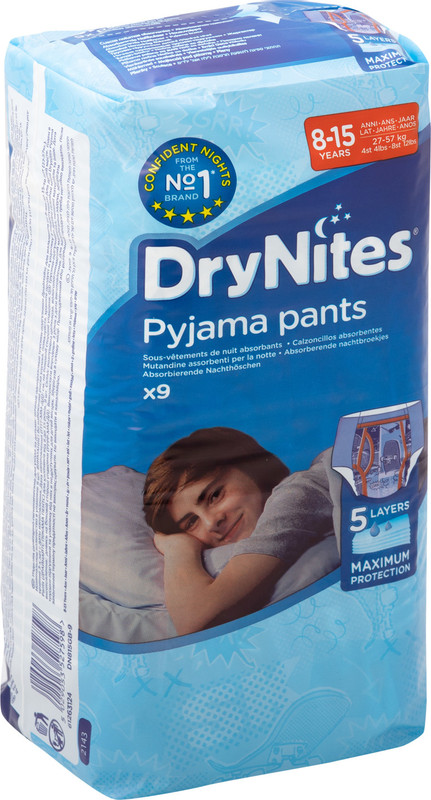 Подгузники-трусики DryNites ночные для мальчиков 8-15лет 25-57кг, 9шт