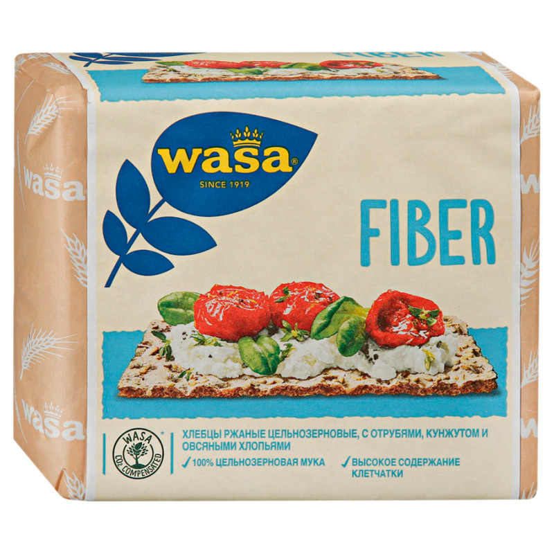 Хлебцы WASA Fiber ржаные цельнозерновые с пшеничными отрубями, кунжутом и овсяными хлопьями, 230г — фото 2