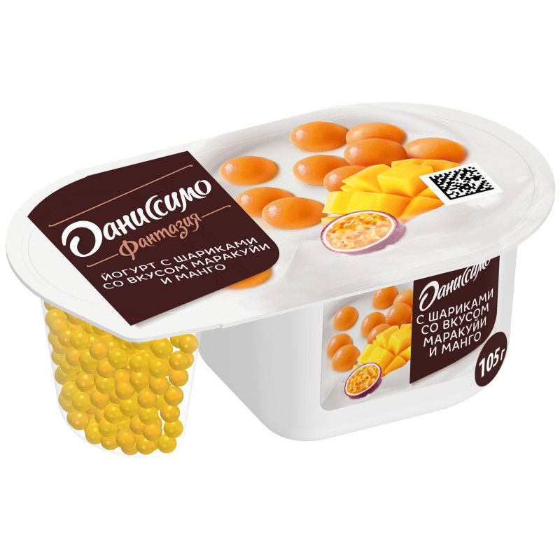 Йогурт Даниссимо манго-маракуйя с хрустящими шариками 6.9%, 105г