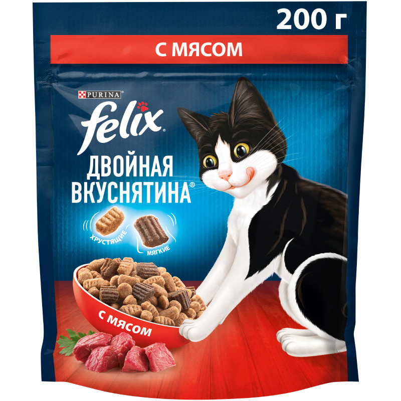 Сухой корм для кошек Felix Двойная Вкуснятина с мясом, 200г