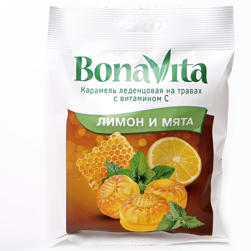 БАД к пище Bona Vita Карамель леденцовая Лимон-мята с витамином С, 60г