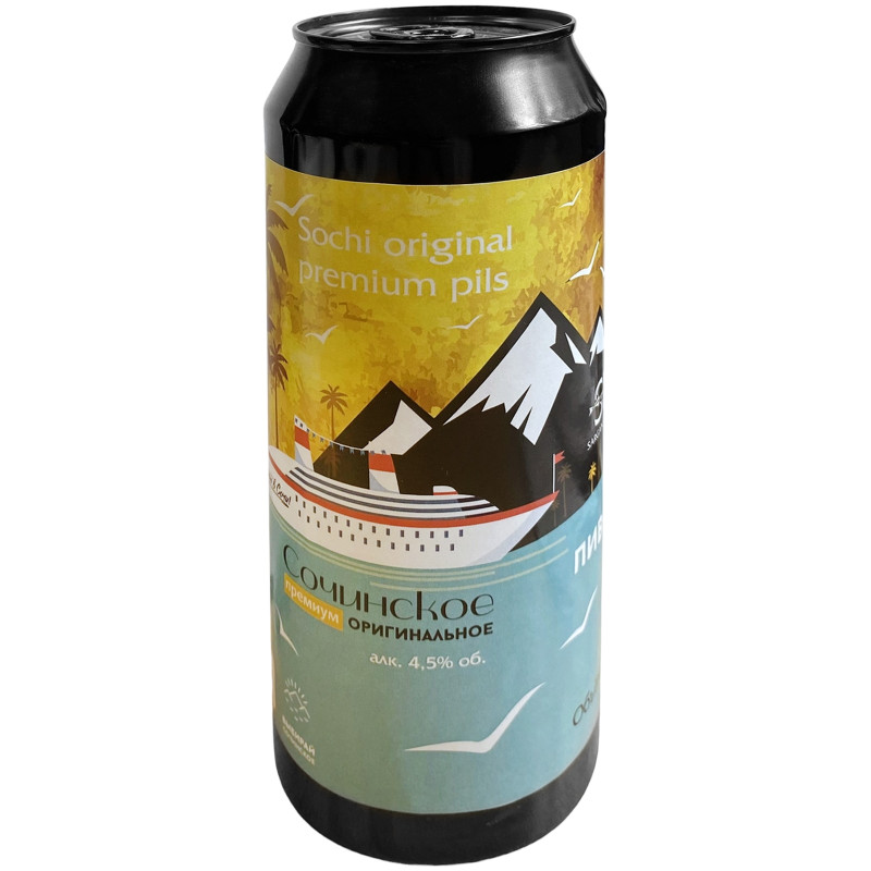 Пиво Сочинское Оригинальное светлое пастеризованное фильтрованное 4.5%, 500мл