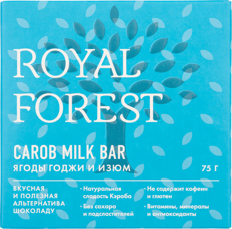 Шоколад Royal Forest Carob Milk Bar ягоды годжи и изюм, 75г — фото 1