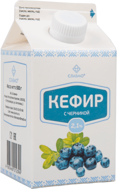 Кефир фруктовый Славмо черника 2.1%, 500мл