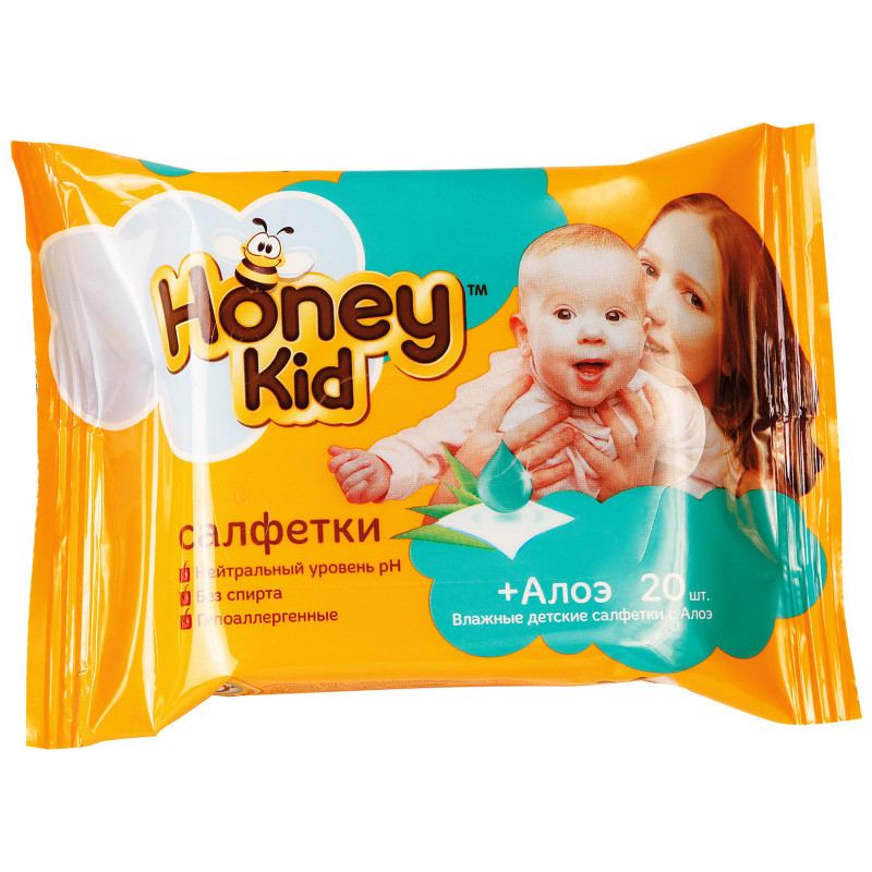 Салфетки влажные детские с алоэ Honey Kid, 20шт