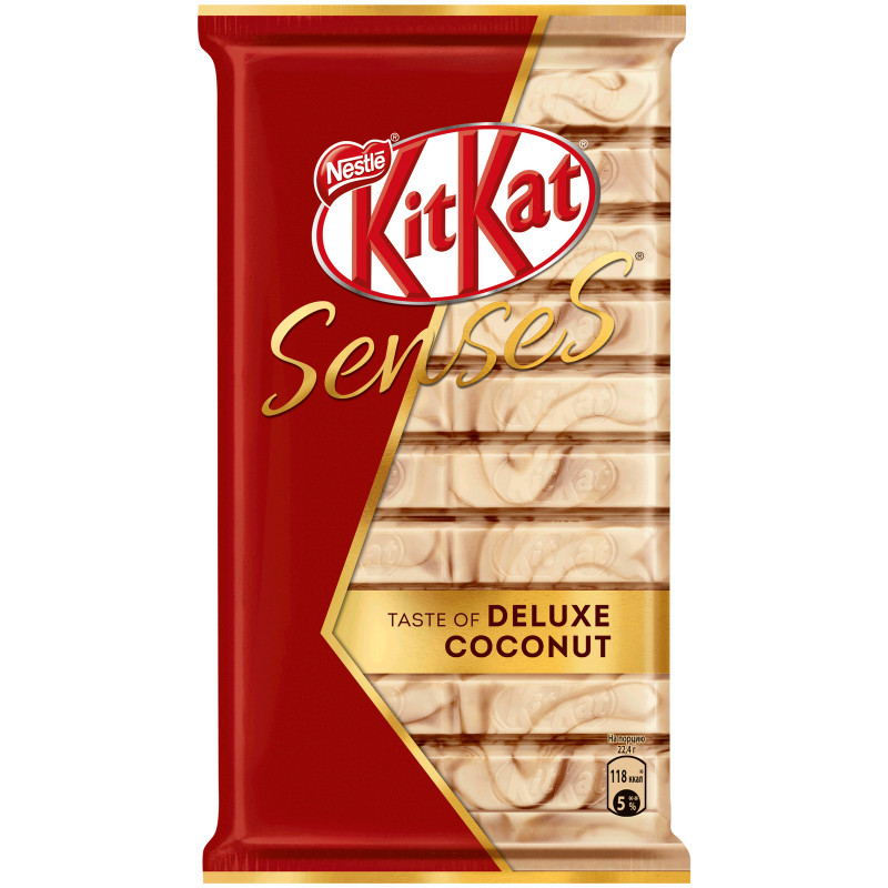Шоколад KitKat Senses Deluxe Coconut белый с кокосом и молочный с миндалём, 112г