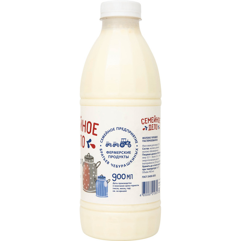 Молоко Семейное Дело пастеризованное 3.2%, 900мл