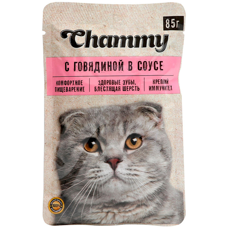 Корм Chammy для кошек с говядиной в соусе, 85г