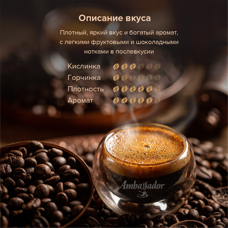 Кофе Ambassador Black Label натуральный жареный в зёрнах, 200г — фото 5